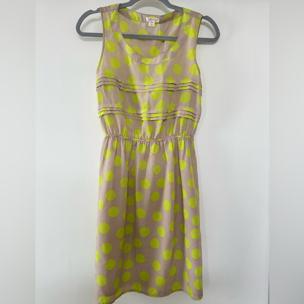 Xhilaration Beige Dress with Neon Yellow Polka Dots